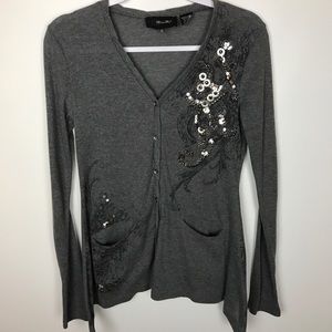Miss Me Sz M Gray Embellished Two Pocket Cardigan